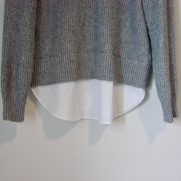 Rachel Zoe Gray Cable Knit Sweater White Collar Shirt V-neck Size Large XL - Picture 12 of 12